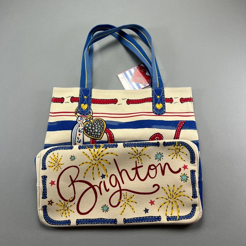 Brighton Striped Love Clear Womens Multicolor Printed Double Handle Tote Bag